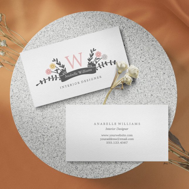 Tarjeta De Visita Elegante Monograma Floral Vintage (Subido por el creador)