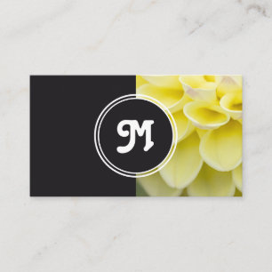 Tarjeta De Visita Elegante monograma florista amarilla florida gris