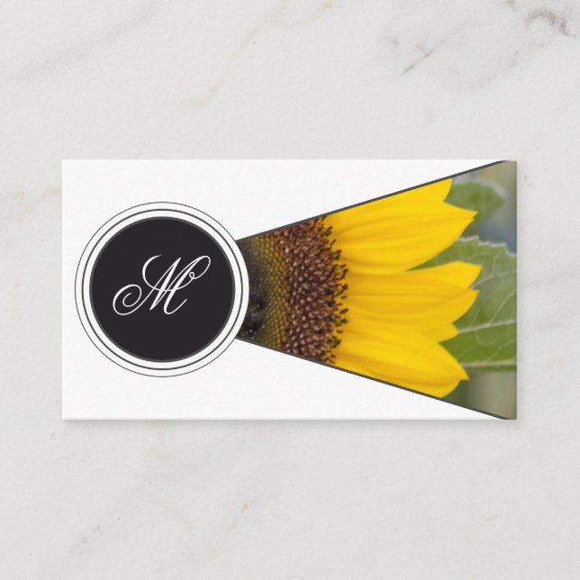 Tarjeta De Visita Elegante monograma florista amarillo de girasol bl (Anverso)