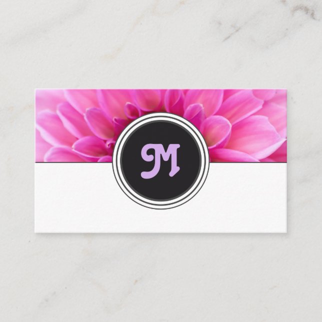 Tarjeta De Visita Elegante monograma florista rosa florido gris blan (Anverso)