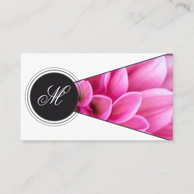 Tarjeta De Visita Elegante monograma florista rosa florido gris blan (Anverso)
