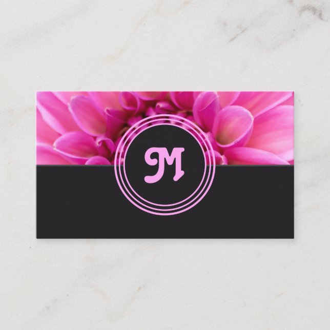 Tarjeta De Visita Elegante monograma florista rosa florido gris oscu (Anverso)