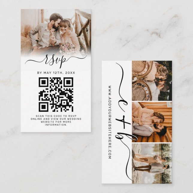 Tarjeta De Visita Elegante Monograma fotográfico Blanco Boda QR Códi (Anverso / Reverso)