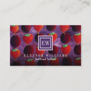 Tarjeta De Visita Elegante Monograma Frutas Fresas Ciruelas