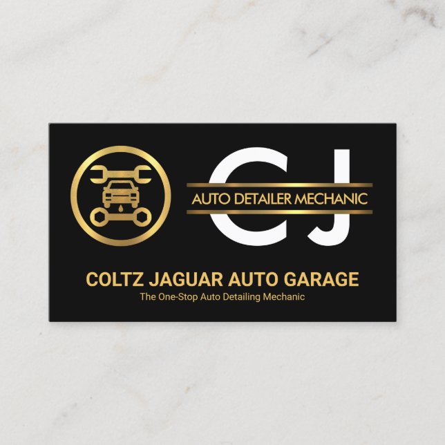 Tarjeta De Visita Elegante Monograma Gold Placard Auto Garaje (Anverso)