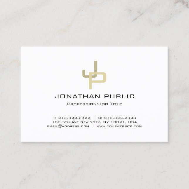 Tarjeta De Visita Elegante Monograma Gold Profesional Moderno Limpio (Anverso)