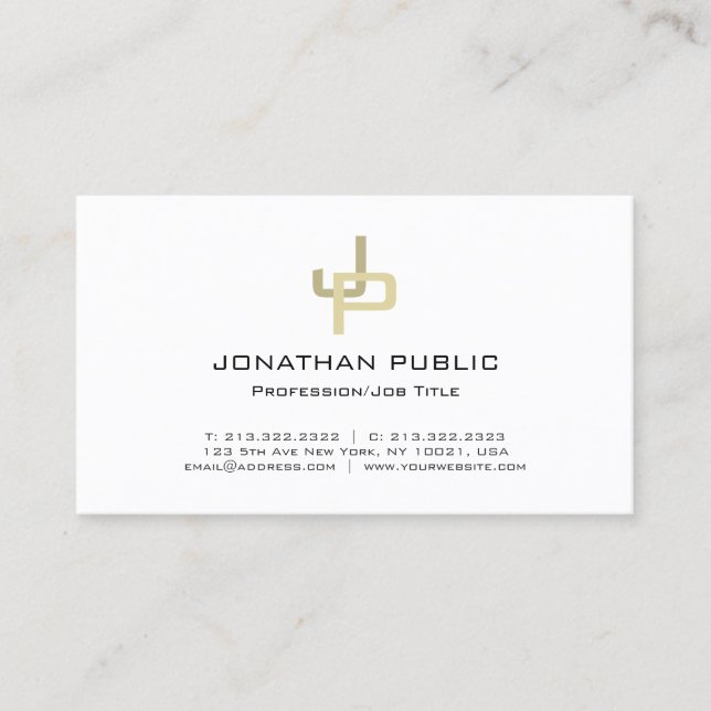 Tarjeta De Visita Elegante Monograma Gold Profesional Moderno Simple (Anverso)