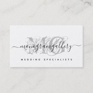 Tarjeta De Visita Elegante Monograma Gris Luxe Glam Script