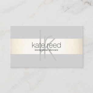 Tarjeta De Visita Elegante Monograma Gris Moderno Gold Striped