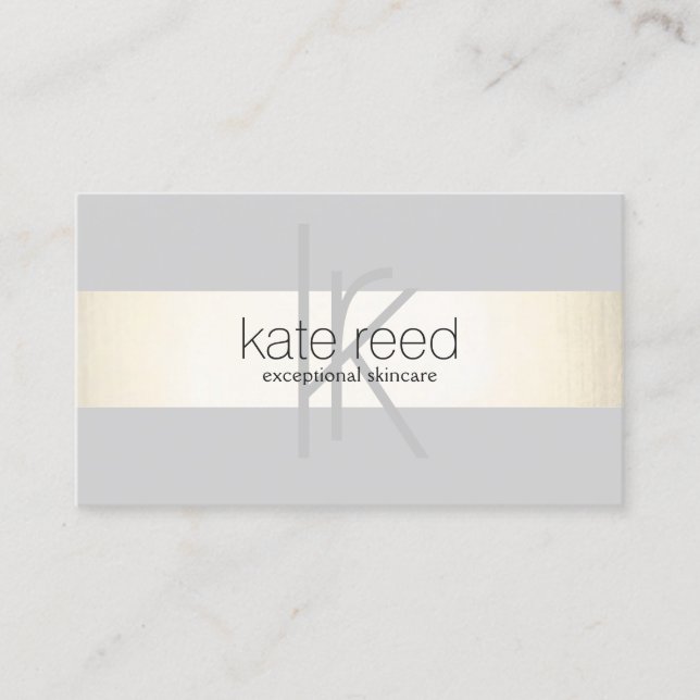 Tarjeta De Visita Elegante Monograma Gris Moderno Gold Striped (Anverso)