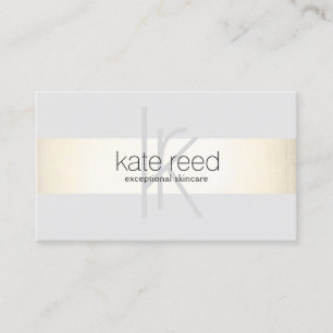 Tarjeta De Visita Elegante Monograma Gris Moderno Gold Striped