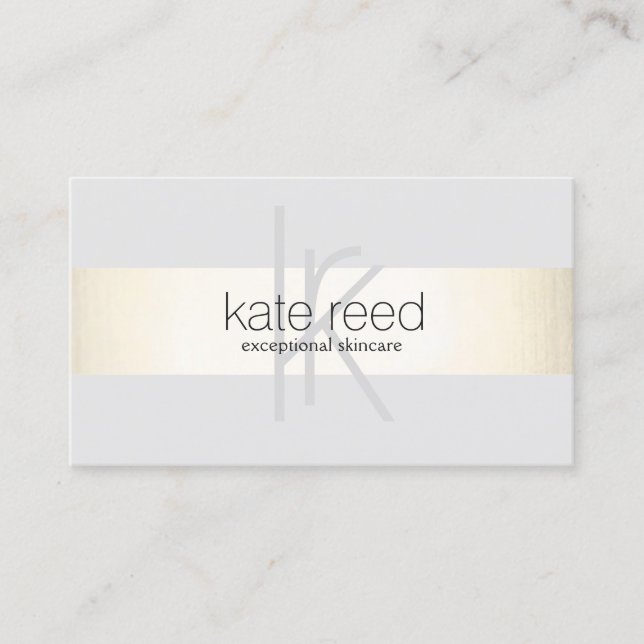 Tarjeta De Visita Elegante Monograma Gris Moderno Gold Striped (Anverso)