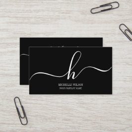 Tarjeta De Visita Elegante Monograma Inicial de Nombre en Guión Blan