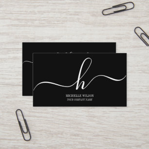 Tarjeta De Visita Elegante Monograma Inicial de Nombre en Guión Blan