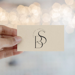Tarjeta De Visita Elegante Monograma Inicial en Script Champán Negro