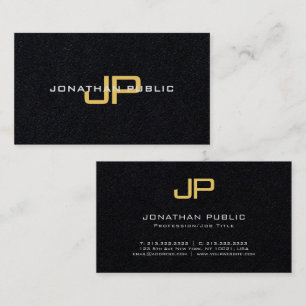 Tarjeta De Visita Elegante Monograma Lujo Premium Negro Y Oro