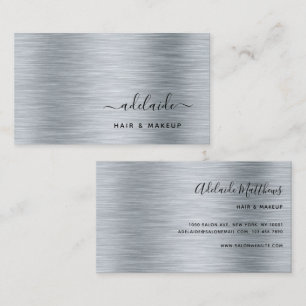 Tarjeta De Visita Elegante Monograma metálico cepillado plateado