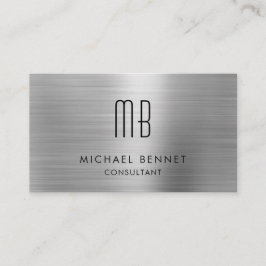 Tarjeta De Visita Elegante Monograma Metálico Gris Plateado Consulto