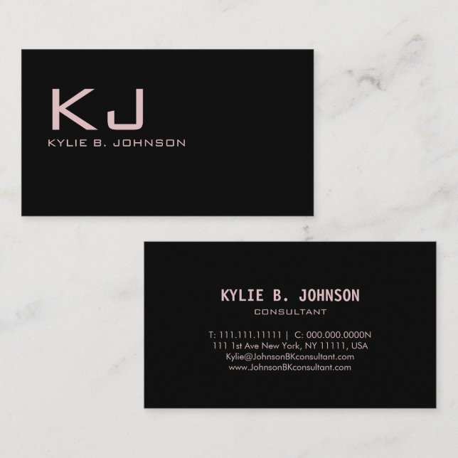 Tarjeta De Visita Elegante Monograma Minimalista negro personalizado (Anverso / Reverso)