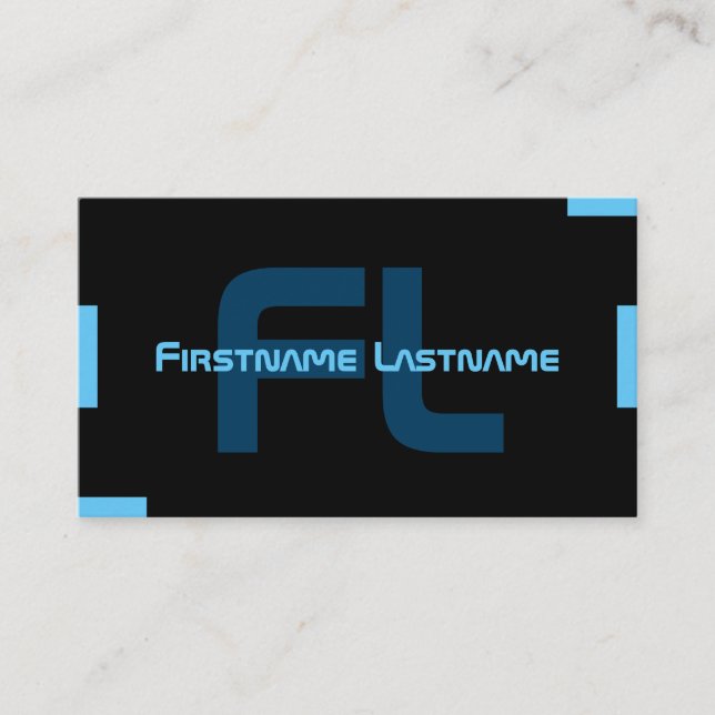 Tarjeta De Visita Elegante monograma mínimo negro e índigo azul (Anverso)