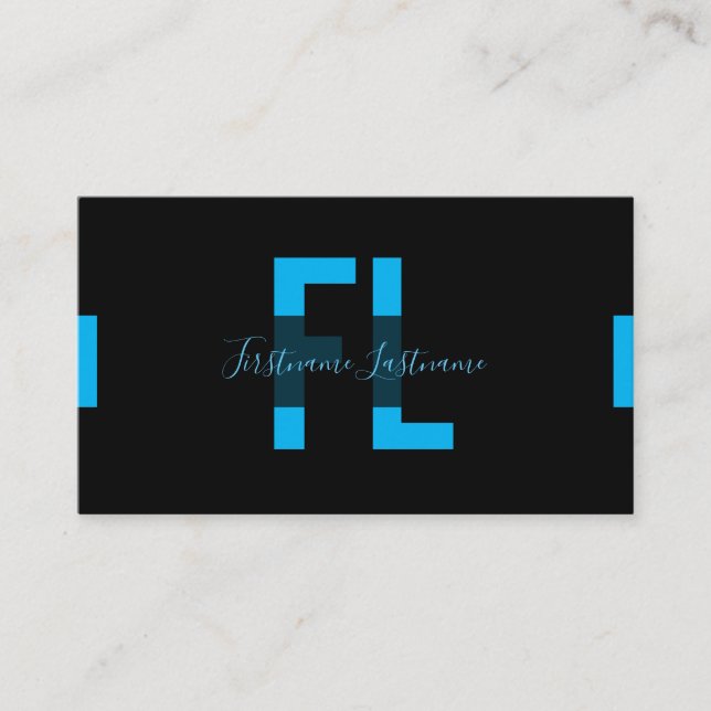 Tarjeta De Visita Elegante monograma mínimo negro e índigo azul (Anverso)