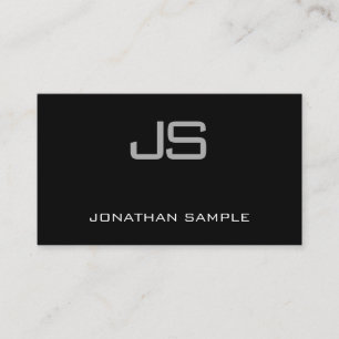 Tarjeta De Visita Elegante Monograma Moderno Blanco y Negro Plano