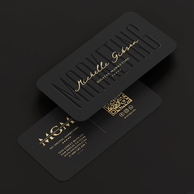Tarjeta De Visita Elegante Monograma moderno de marketing negro (Elegant Modern Marketing Monogram Black Gold Business Card
)