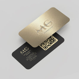 Tarjeta De Visita Elegante Monograma Moderno Faux Gold Profesional Q