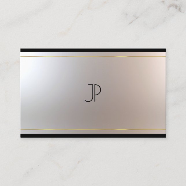 Tarjeta De Visita Elegante Monograma Moderno Glam Gold Silver Gracef (Anverso)