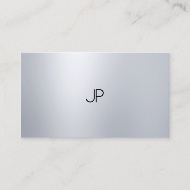 Tarjeta De Visita Elegante Monograma Moderno Glamoroso De Plata (Anverso)