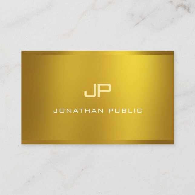Tarjeta De Visita Elegante Monograma moderno Glamour Gold Look Plain (Anverso)
