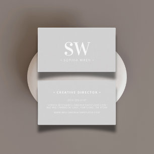 Tarjeta De Visita Elegante Monograma Moderno Minimal Gris Elegante