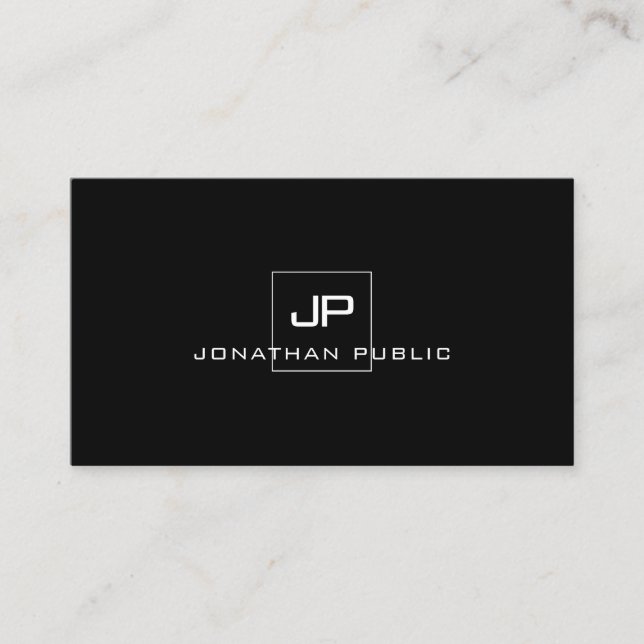 Tarjeta De Visita Elegante Monograma Moderno Modelo Blanco Y Negro (Anverso)