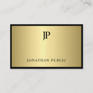 Tarjeta De Visita Elegante Monograma Moderno Negro Oro Glamoroso Luj