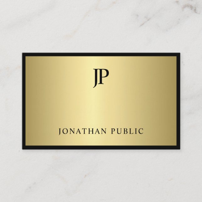 Tarjeta De Visita Elegante Monograma Moderno Negro Oro Glamoroso Luj (Anverso)