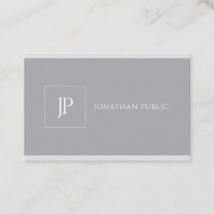 Tarjeta De Visita Elegante Monograma Moderno Plantilla Gris Simple