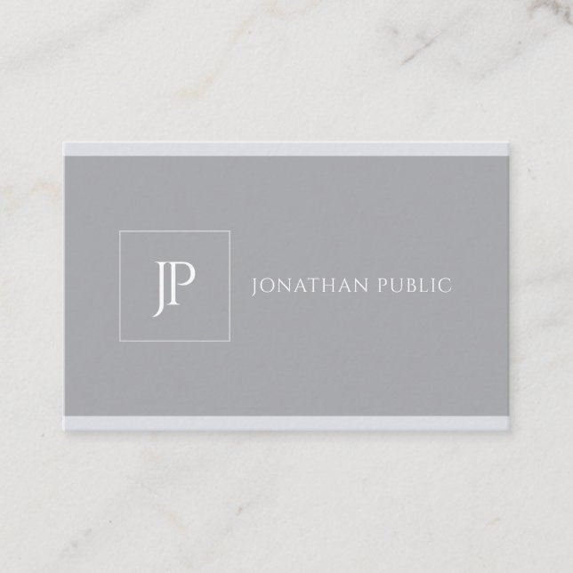 Tarjeta De Visita Elegante Monograma Moderno Plantilla Gris Simple (Anverso)