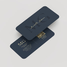 Tarjeta De Visita Elegante Monograma moderno Profesional azul oscuro