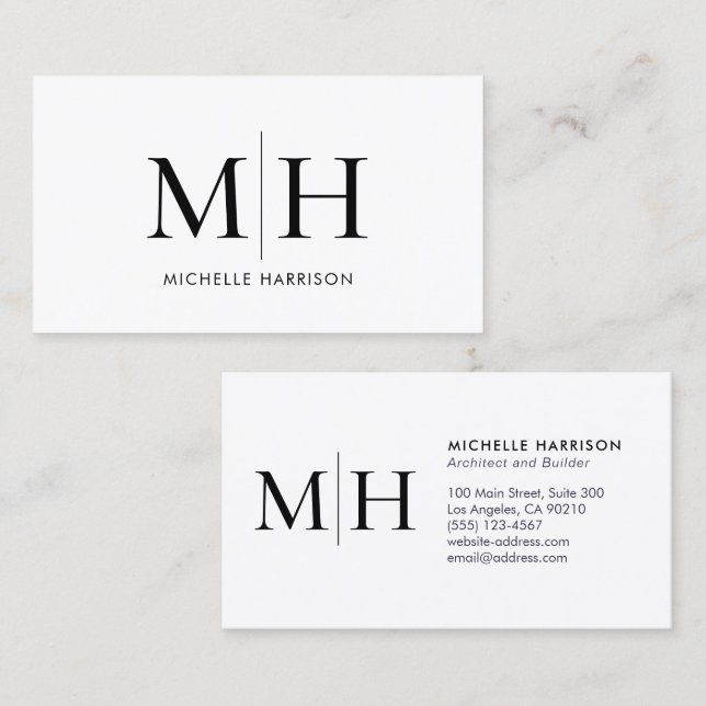 Tarjeta De Visita Elegante Monograma Moderno Profesional Blanco Negr (Anverso / Reverso)