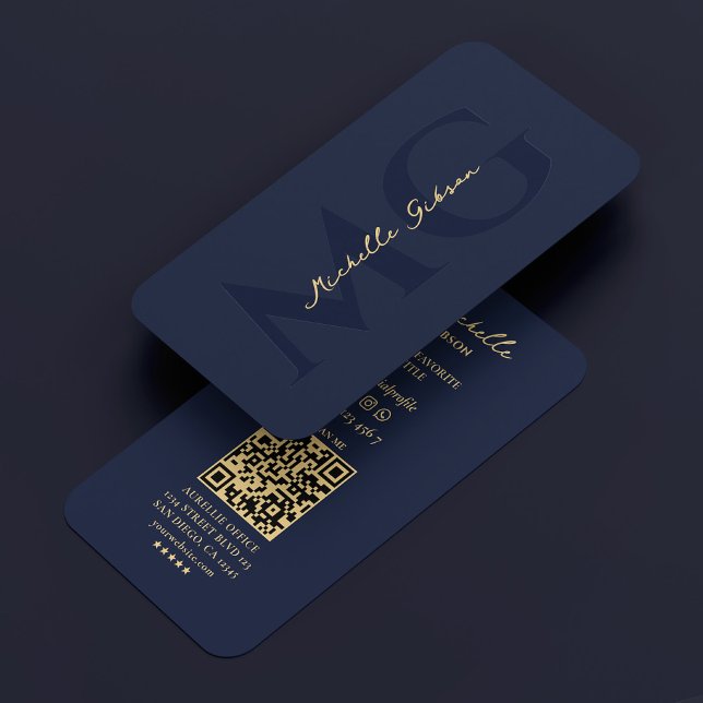 Tarjeta De Visita Elegante Monograma moderno profesional de la Marin (Elegant Professional Dark Navy Modern Monogram Business Card
)
