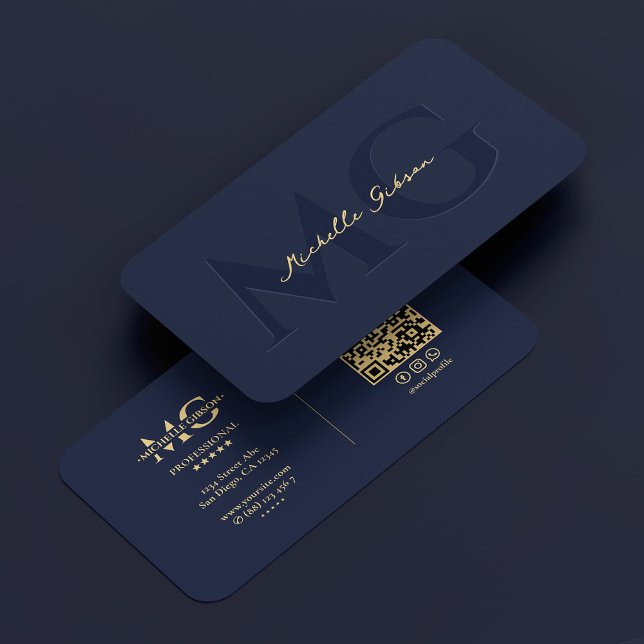Tarjeta De Visita Elegante Monograma moderno Profesional de la Marin (Elegant Modern Monogram Dark Navy Professional Business Card
)