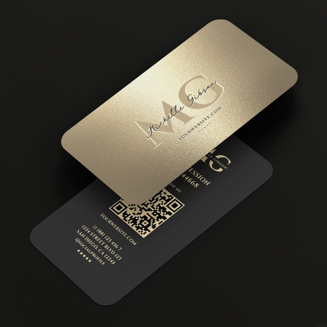 Tarjeta De Visita Elegante Monograma Moderno Profesional Faux Gold (Elegant Modern Monogram Professional Black Gold Business Card
)