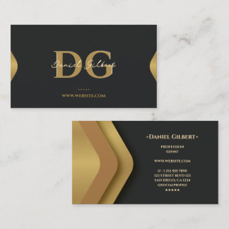 Tarjeta De Visita Elegante Monograma Moderno Profesional Gold