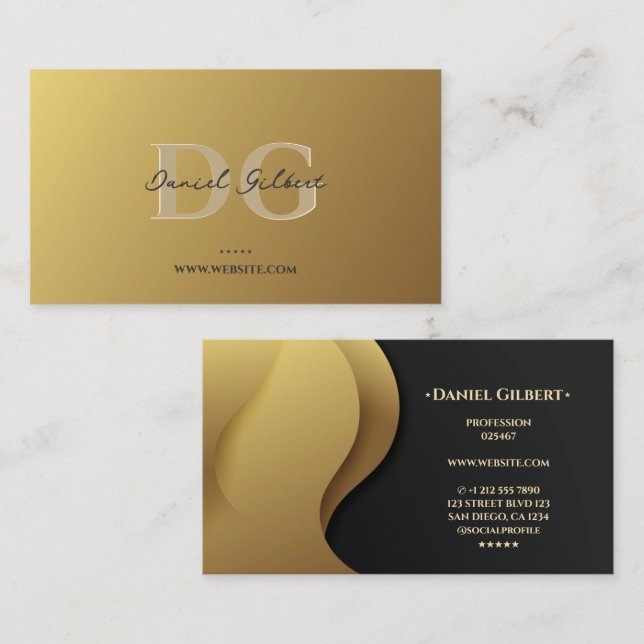 Tarjeta De Visita Elegante Monograma Moderno Profesional Gold (Anverso / Reverso)
