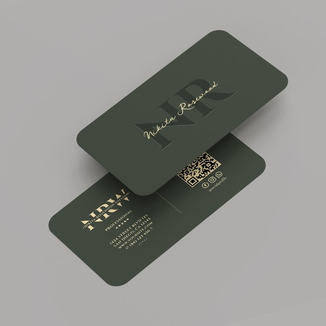 Tarjeta De Visita Elegante Monograma moderno Profesional Verde oscur (Elegant Modern Monogram Professional Dark Green Business Card
)