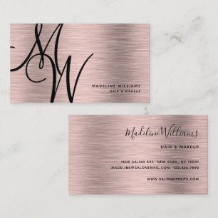 Tarjeta De Visita Elegante Monograma Negro Rosa Dorado Guión moderno