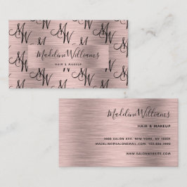 Tarjeta De Visita Elegante Monograma Negro Rosa Patrón de guión dora