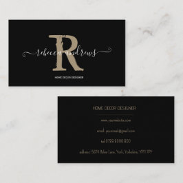 Tarjeta De Visita Elegante Monograma Nombre de guión Negro inicial