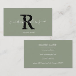Tarjeta De Visita Elegante Monograma Nombre de guión Sage inicial Ve