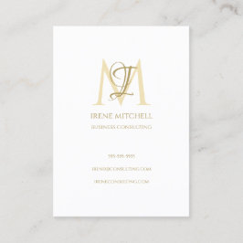 Tarjeta De Visita Elegante Monograma Nombre Oro Blanco